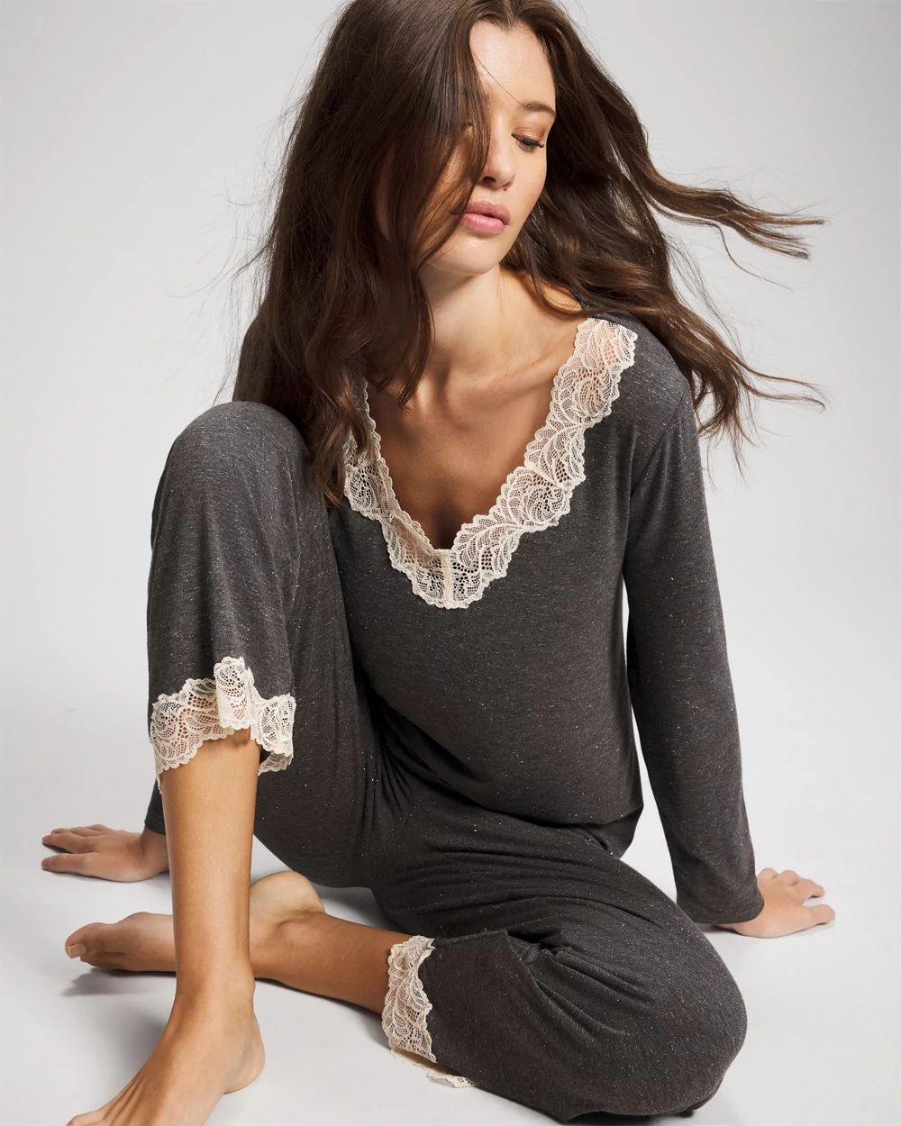 Lace Trim Long Sleeve Pajama Top | Soma
